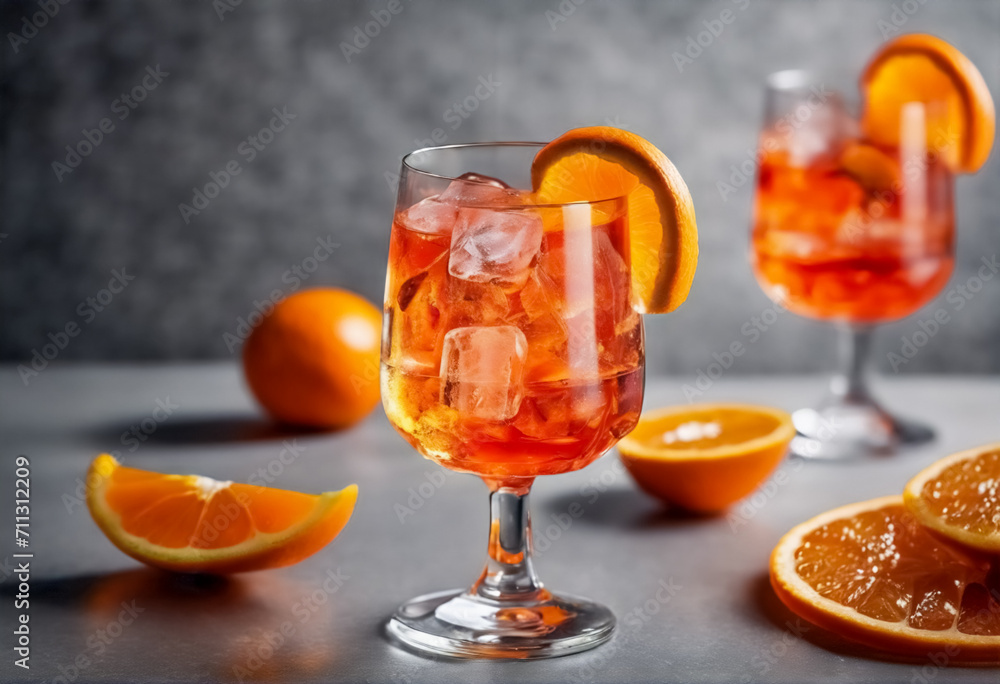 Sapore di Vacanza- Aperitivo Aperol Spritz con Cubetti di Ghiaccio e Fette d'Arancia, Tavolo Grigio Sapore di Vacanza- Aperitivo Aperol Spritz con Cubetti di Ghiaccio e Fette d'Arancia, Tavolo Grigio