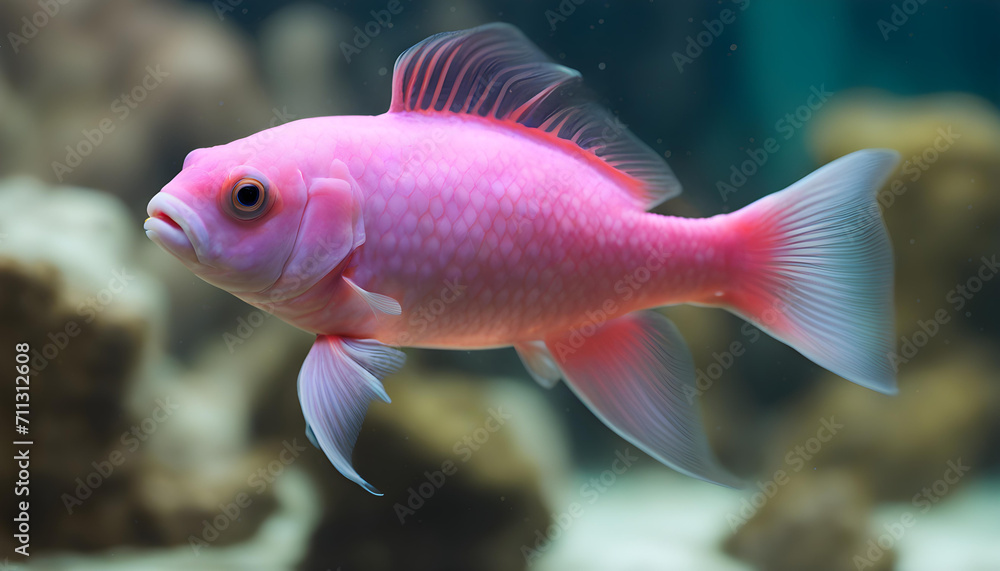 Pink fish swimming in aquarium Pink fish swimming in aquarium