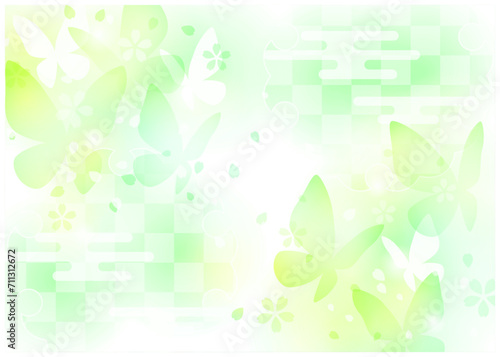 春、新緑、蝶、和風、桜、イメージ、横