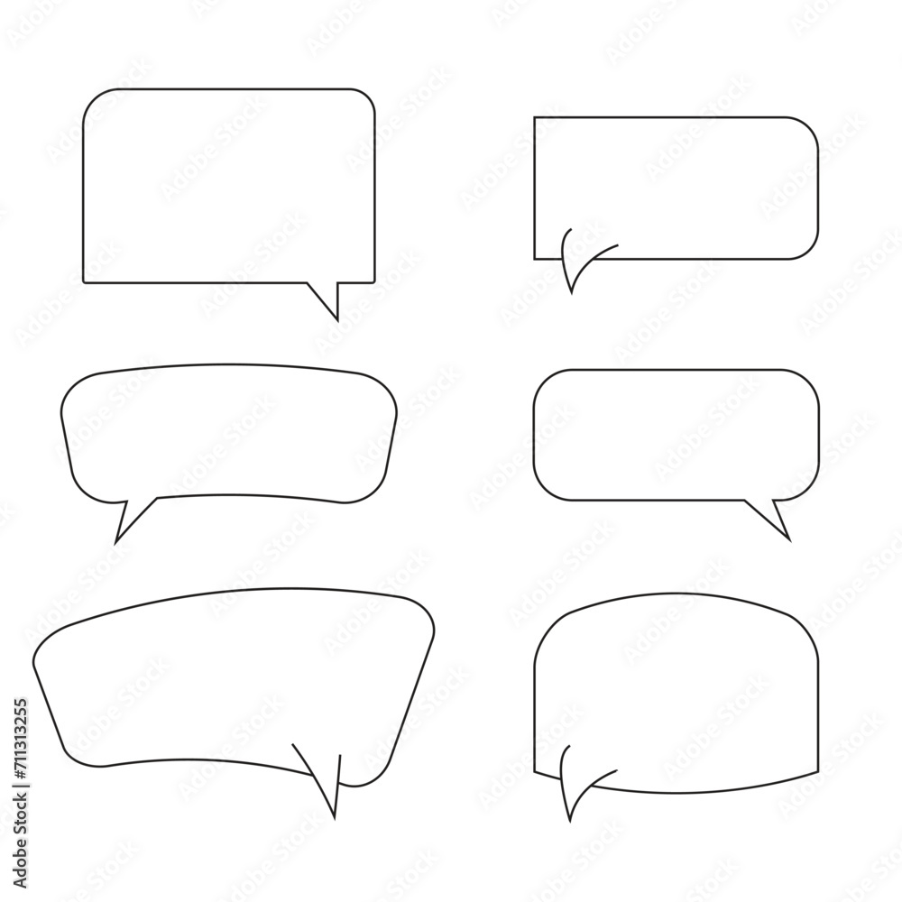 6 Vector speech bubbles set. Hand drawn outline speech bubbles doodle style. Chat bubble line art vector with white background. 6 Vector speech bubbles set. Hand drawn outline speech bubbles doodle style. Chat bubble line art vector with white background.