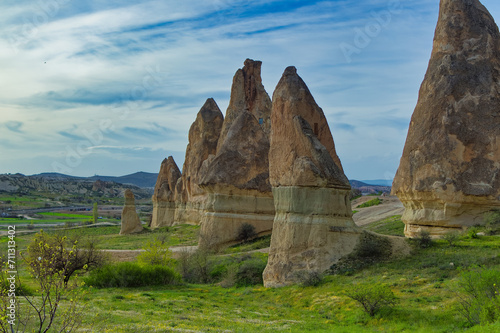 Obraz na płótnie Typical Cappadocia landscape soft volcanic rock, shaped by erosion in Goreme, Turkey. w salonie