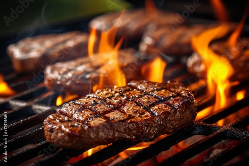 Grilling steaks on a barbecue