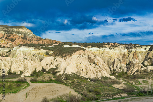 Obraz na płótnie Typical Cappadocia landscape soft volcanic rock, shaped by erosion in Goreme, Turkey. w salonie
