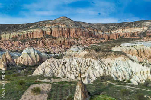 Typical Cappadocia landscape soft volcanic rock, shaped by erosion in Goreme, Turkey.