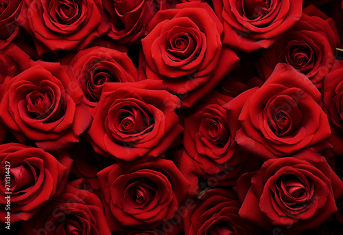 a bunch of roses, in the style of detailed backgrounds, dark red