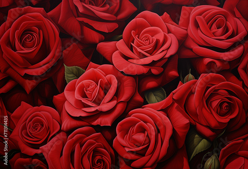a bunch of roses  in the style of detailed backgrounds  dark red