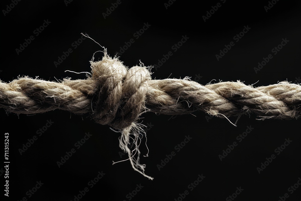 Frayed rope close to breaking point - obrazy, fototapety, plakaty 