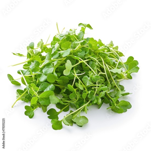 Fresh Watercress leaves isolated on white background photo