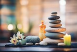 aromatherapy candles and stacked stones