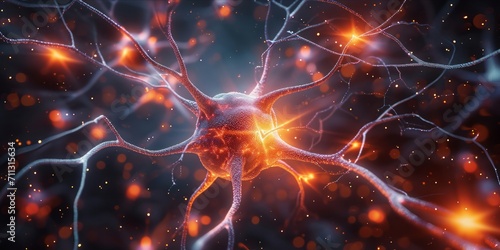 Digital illustration of a neuron with glowing connections