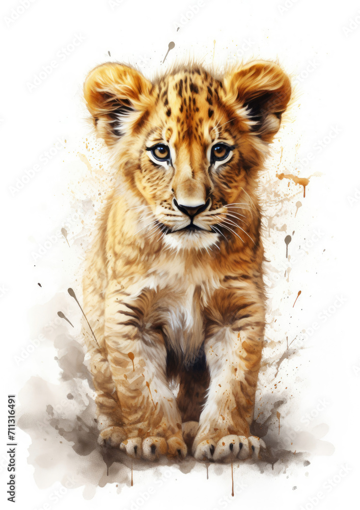 Obraz premium Painting of a Baby Lion Cub, Adorable and Majestic Wildlife Artwork