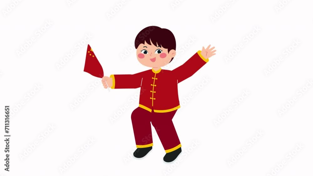 Chinese Boy Holding Flag Animation Chinese Boy Holding Flag Animation