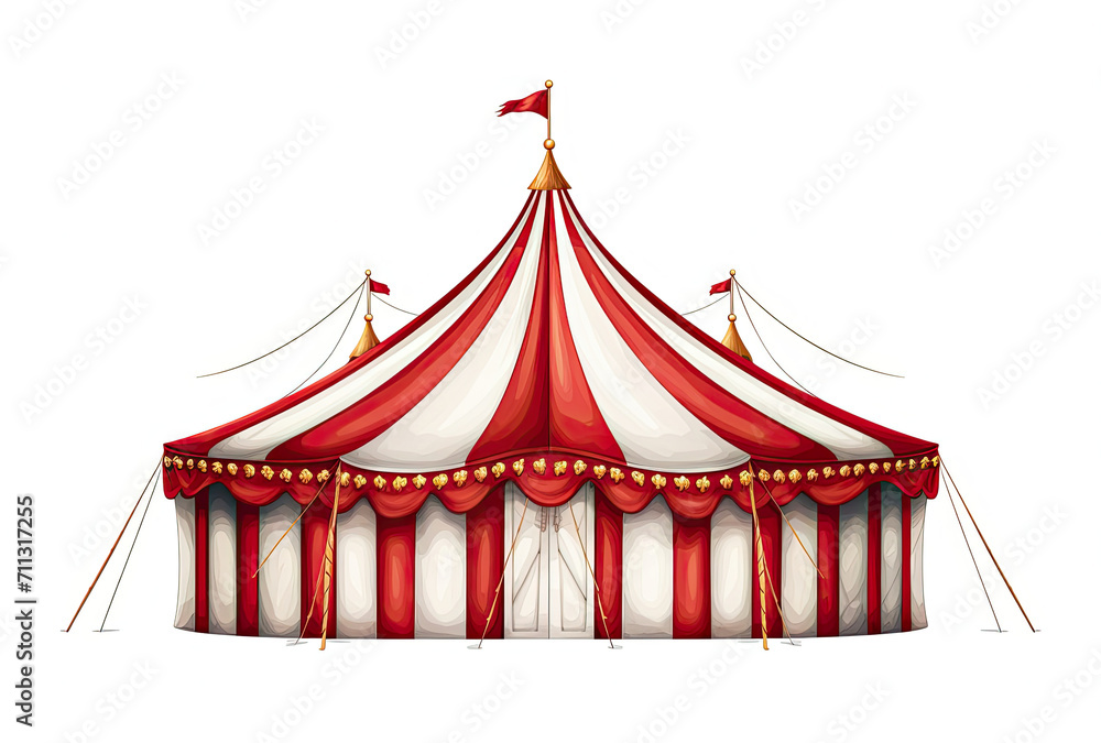 Red and White Circus Tent With Flag on Top Red and White Circus Tent With Flag on Top