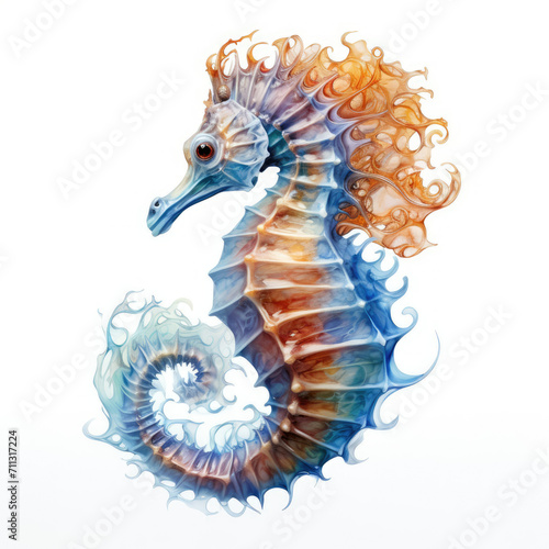 Painting of a Sea Horse on White Background © Piotr