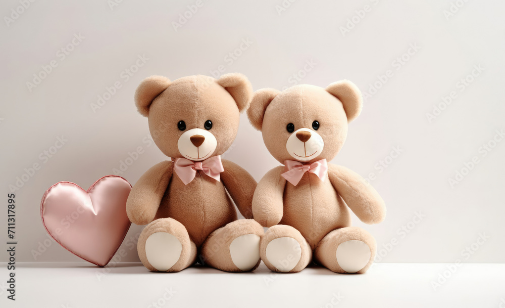 Two Brown Teddy Bears Sitting Together Side by Side Two Brown Teddy Bears Sitting Together Side by Side