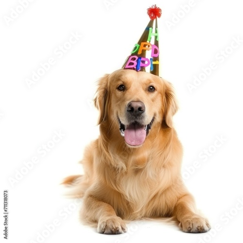 cute dog in birthday cap isolated © ArtCookStudio