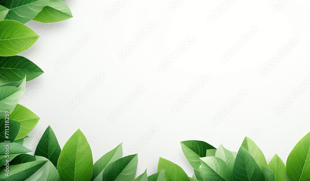 Green Leaves on White Background, Fresh, Natural, and Serene