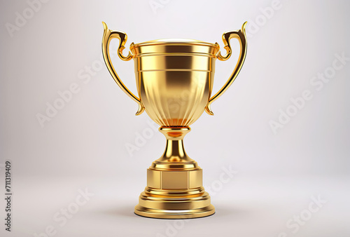 Golden Trophy Cup on White Background, Symbol of Achievement and Success
