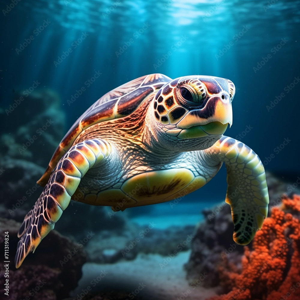 Image of a sea turtle swimming in the sea. Image of a sea turtle swimming in the sea.