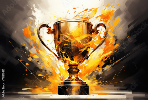 Golden Trophy With a Flame, Symbol of Victory and Achievement