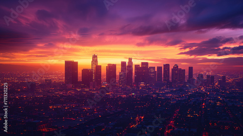 Beautiful aerial view of architecture and buildings around Tokyo city at golden sunset time