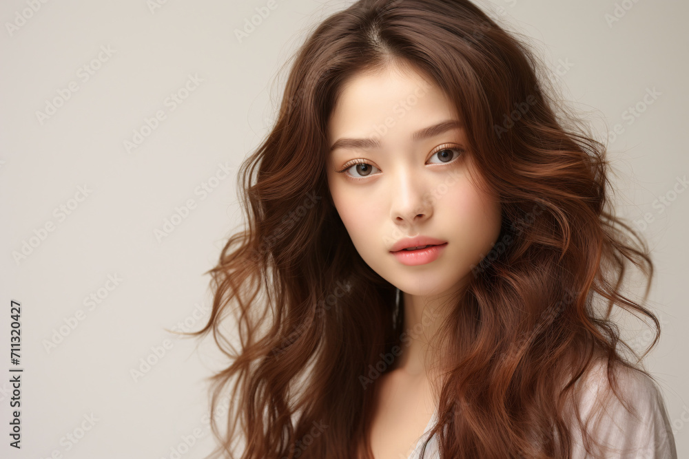 Pretty young Asian woman without makeup with brunette hair Pretty young Asian woman without makeup with brunette hair