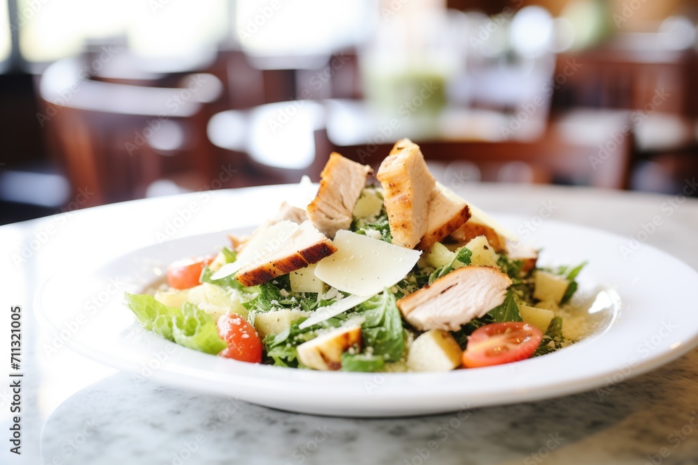 cubed grilled chicken in a fresh caesar salad cubed grilled chicken in a fresh caesar salad