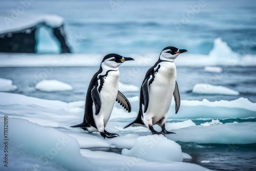 Immerse yourself in the Antarctic wonder as a chinstrap penguin gracefully wanders along the pristine beach.