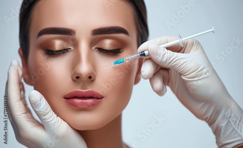 Woman gets beauty facial injections. Mature woman receiving hyaluronic acid treatment. Healthy face skin care beauty  skincare cosmetics  cosmetology concept. 