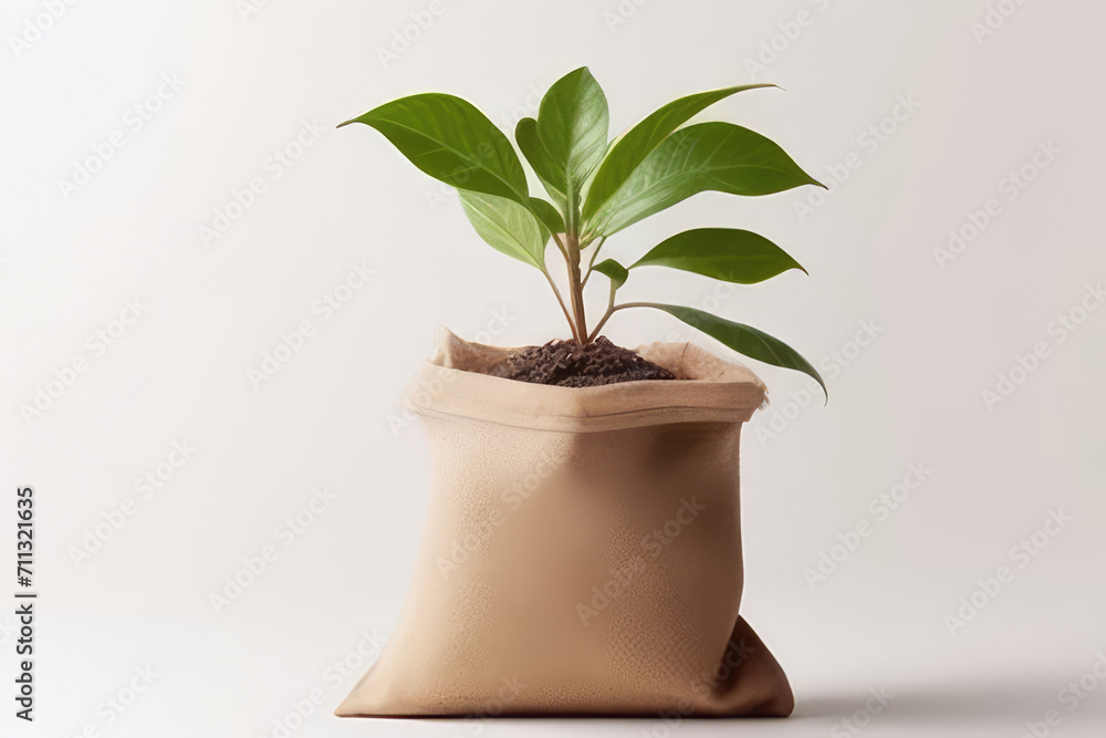 bag with a plant .agriculture and harvest concept. Generative AI .