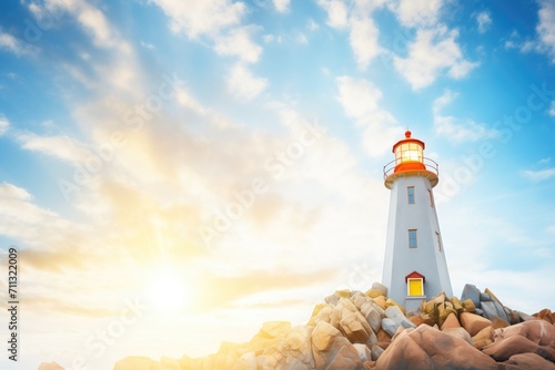 Photo sunrise rays illuminating a hilltop lighthouse