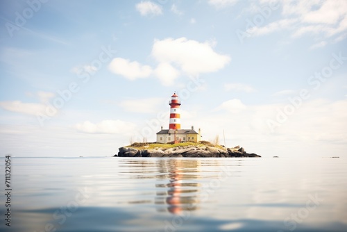 lighthouse on small island, viewed from boat