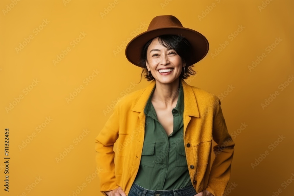 Portrait of a beautiful smiling asian woman wearing hat and coat Portrait of a beautiful smiling asian woman wearing hat and coat
