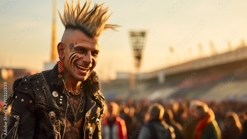 Young happy punk with mohawk hairstyle - obrazy, fototapety, plakaty 