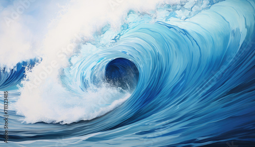 Massive Ocean Wave Painting in Vivid Blue and White