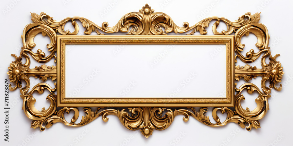 Gold Framed Mirror on White Wall, Decorative Reflection in Modern Interior