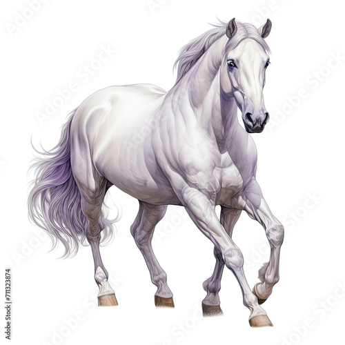 White Horse Running on White Background Painting