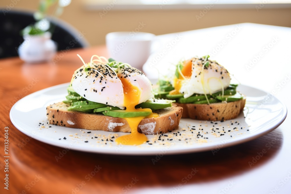 avocado toast with twin poached eggs, sprouts, and black pepper avocado toast with twin poached eggs, sprouts, and black pepper