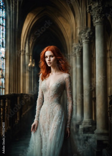 portrait of beautiful european woman with pale red hair,