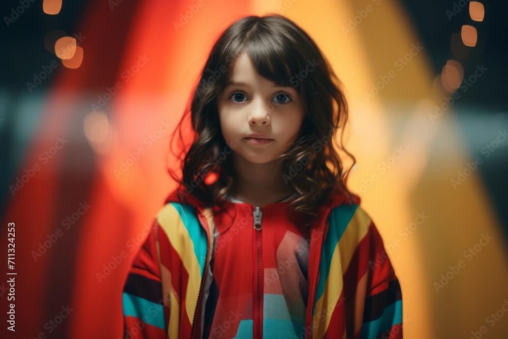Portrait of a cute little girl in a colorful hoodie. Portrait of a cute little girl in a colorful hoodie.