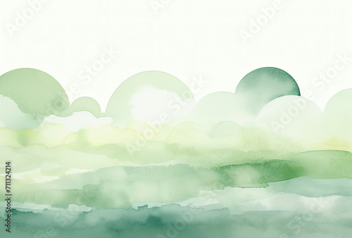 Painting of Green and White Clouds in the Sky