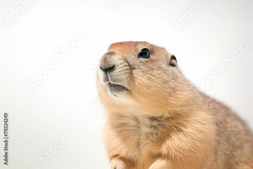 Closeup of a cheerful prairie dog on white. Generative AI