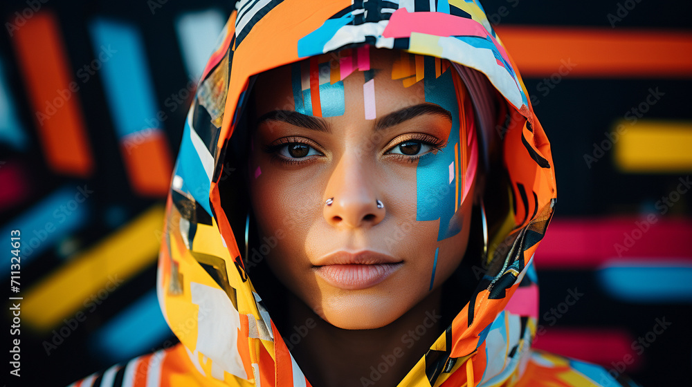 woman, colourful, bold, street art, graffiti, hip hop, lifestyle, extravagant, makeup, freedom, mural, inclusive, 20 years old, 30 years old, ai generated, analog film, art, colorful, looking at camer woman, colourful, bold, street art, graffiti, hip hop, lifestyle, extravagant, makeup, freedom, mural, inclusive, 20 years old, 30 years old, ai generated, analog film, art, colorful, looking at camer