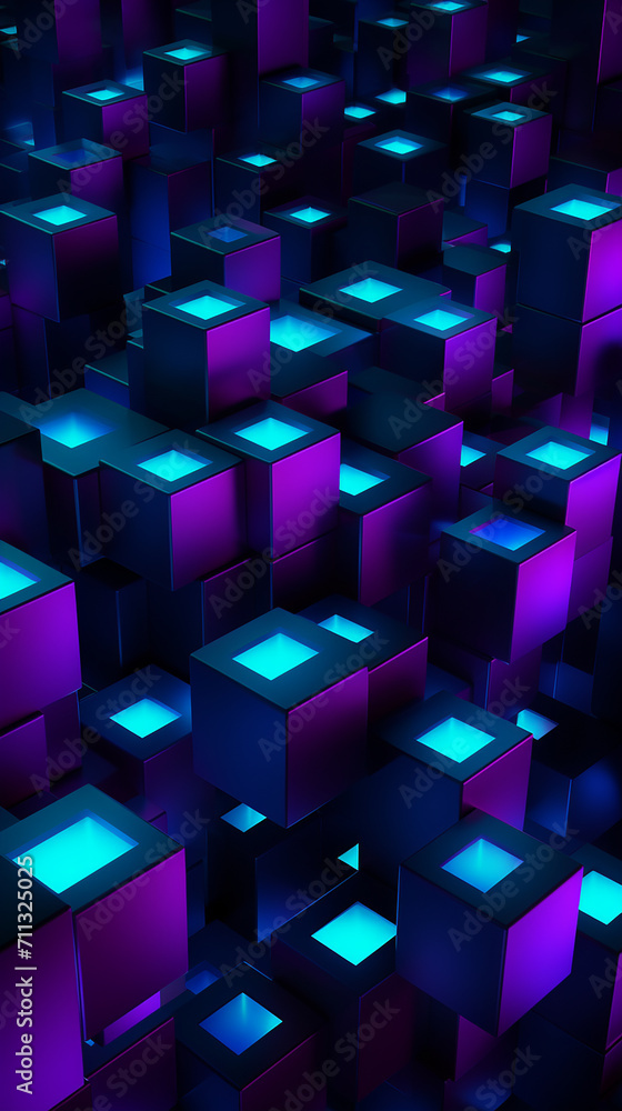 Obraz premium Abstract background with cubes in neon light