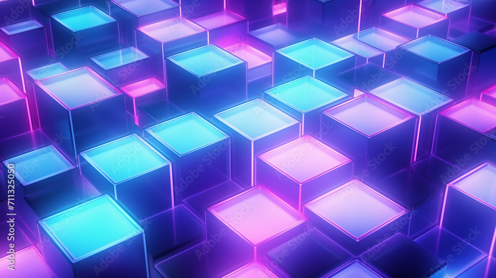 Abstract background with cubes in neon light Abstract background with cubes in neon light
