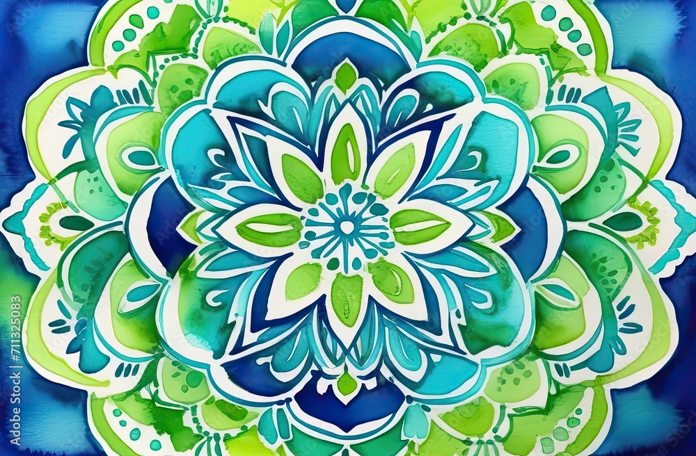 mesmerizing mandala in watercolor style, lime green and electric blue tones, merging shapes and patterns, stunning and intricate designs suitable for various creative projects mesmerizing mandala in watercolor style, lime green and electric blue tones, merging shapes and patterns, stunning and intricate designs suitable for various creative projects