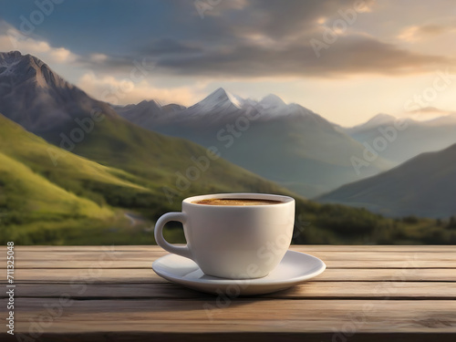 cup of coffee out in the landscape view