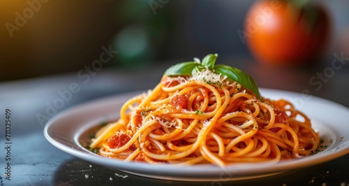 some spaghetti on a plate on a dark background
