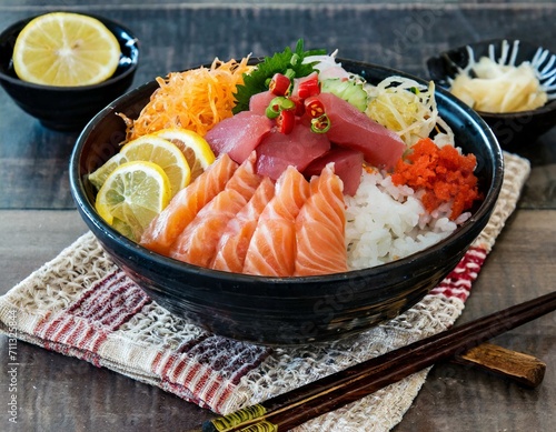 Japanese food Mix Sashimi Chirashi Rice Bowl