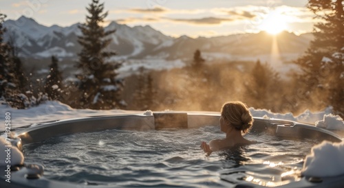 woman enjoys hot tub in winter bsr